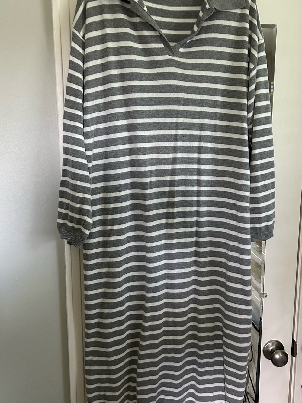 Carly Jean Los Angeles Gray and White Striped Knit Top